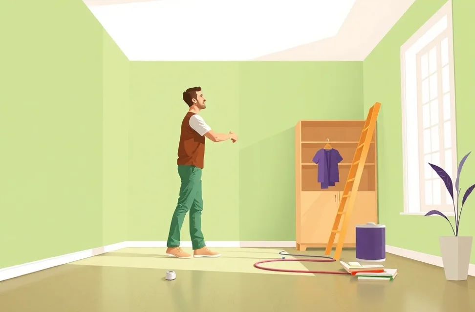 Artisan et client se serrant la main dans une pièce fraîchement peinte