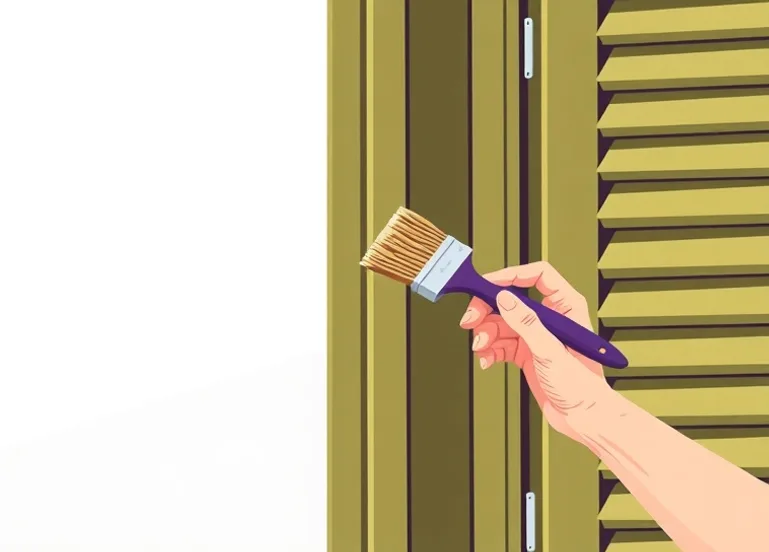 Mise en peinture au pinceau de volets et d'encadrements en bois